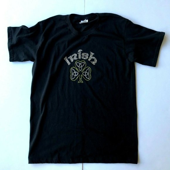 Quail Hollow Irish Tee top Medium Black Shamrock Celtic Knot Crystal Acc… - Picture 3 of 6